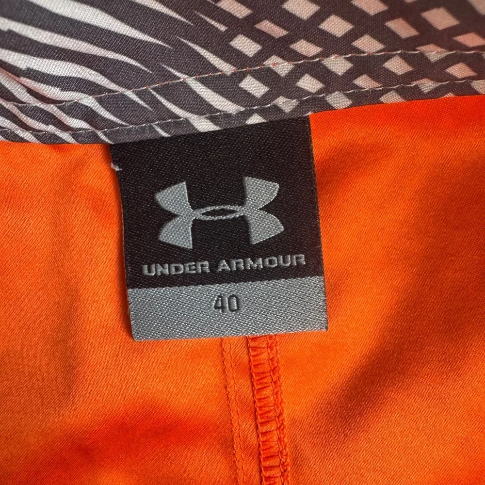Under Armour Mens 40 Board Shorts Orange Brown Geometric Swim Trunks Pocket UA